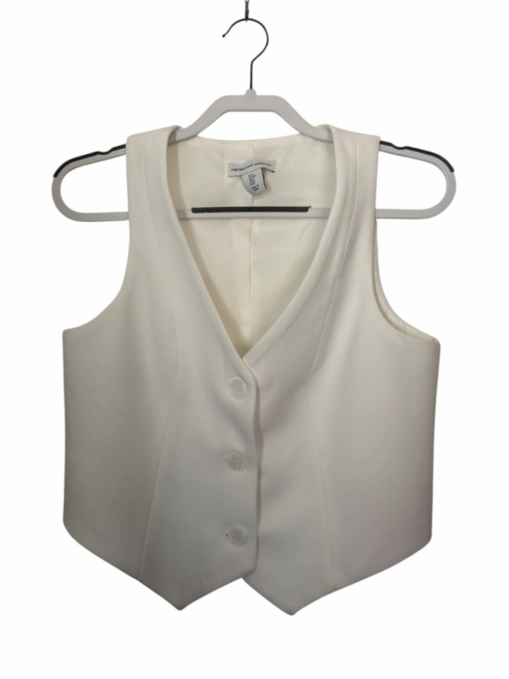 Cupcakes & Cashmere White Sleeveless 3 Button Down Classy Vest